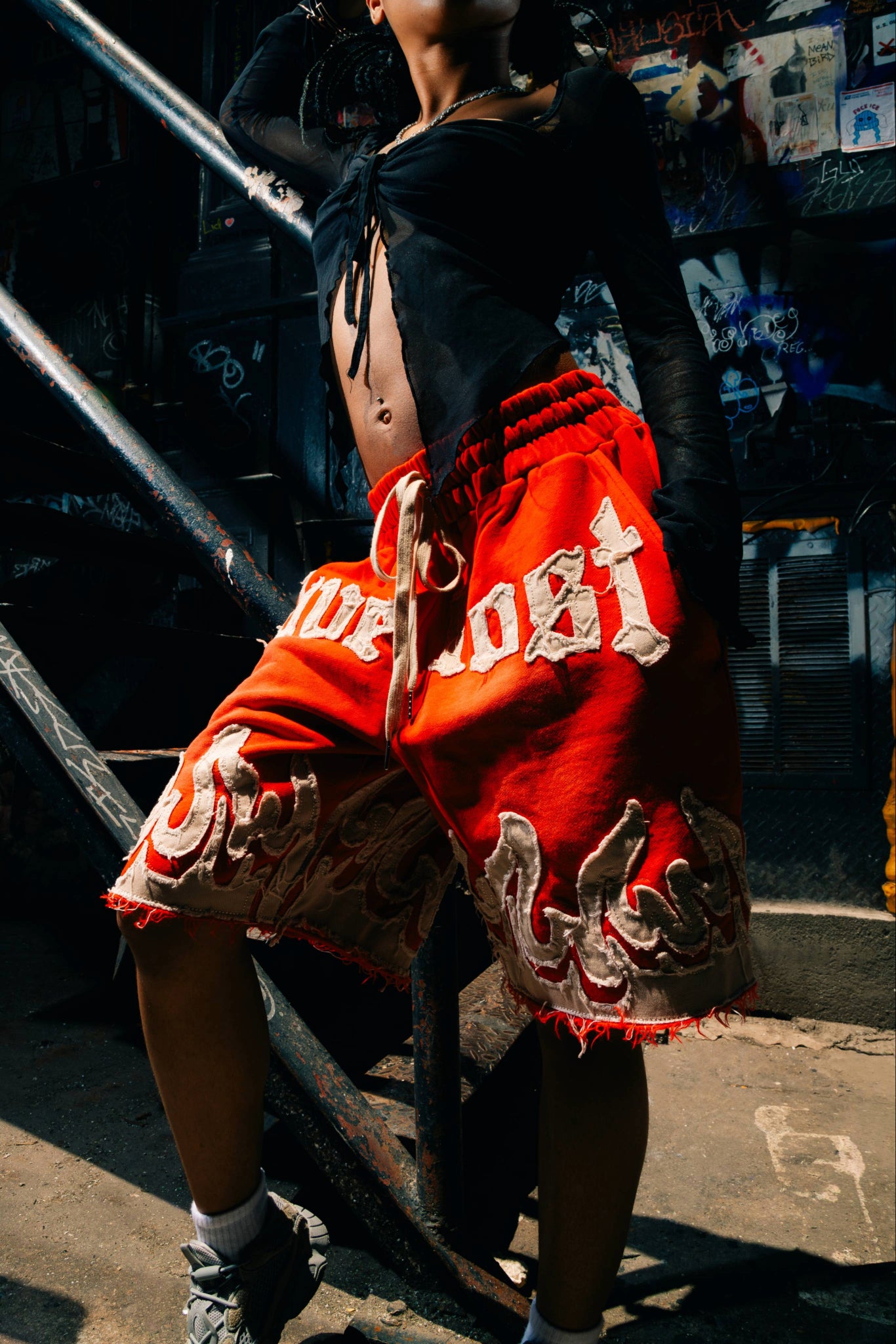 RED LOVE LOST EMBROIDERED SHORTS